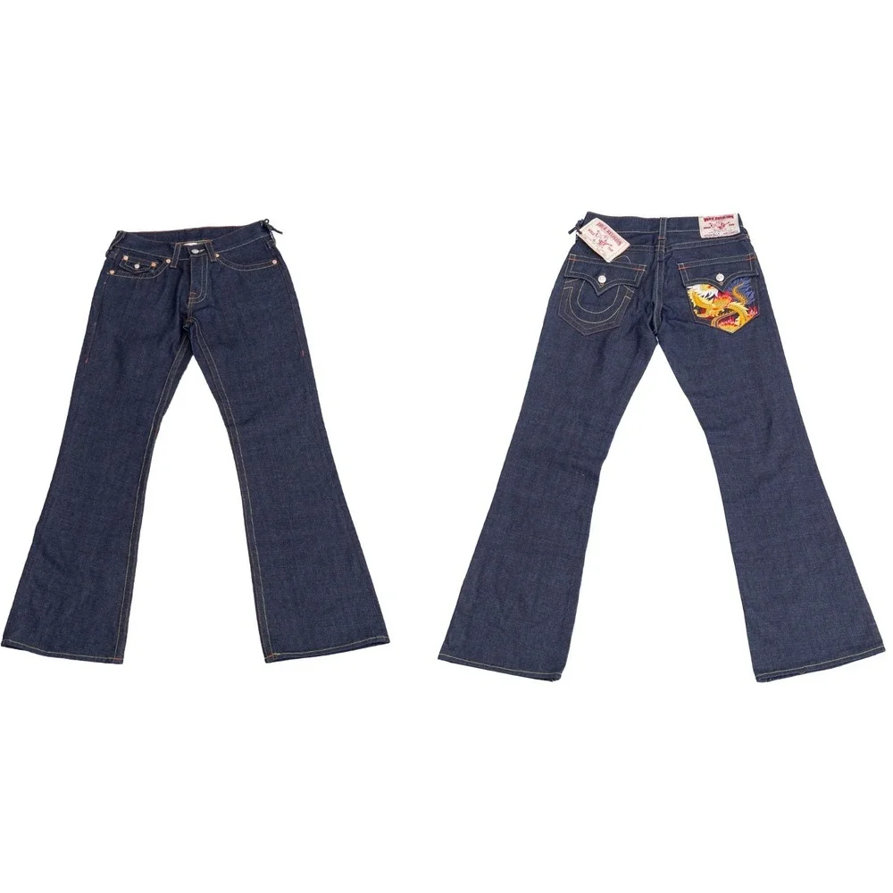 True Religion Billy Jeans USA Dark Wash Bootcut Dragon Embroidered Denim 32x34